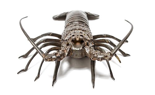 Caribbean Spiny Lobster Figural Brass Sculpture