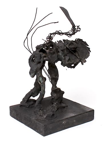 Brutalist Man and Sword Wire & Composite Sculpture