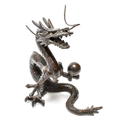Japanese Okimono Dragon Patinated Iron Sculpture