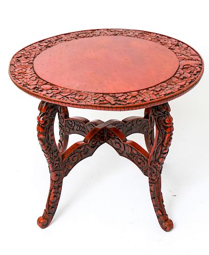 Chinese Cinnabar Lacquered Carved Wood Round Table