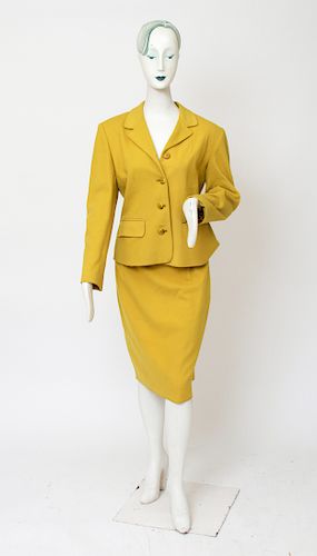 Henri Bendel Chartreuse Wool Cashmere Skirt Suit