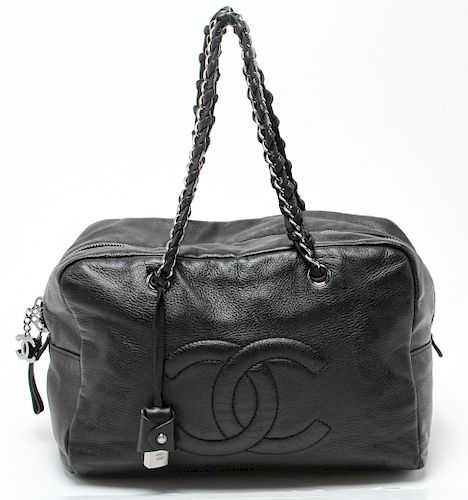 Chanel Black Leather Monogram Shoulder Bag / Tote