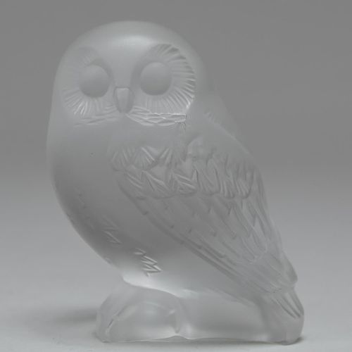 Lalique Crystal Owl Paperweight, Clear & Frosted