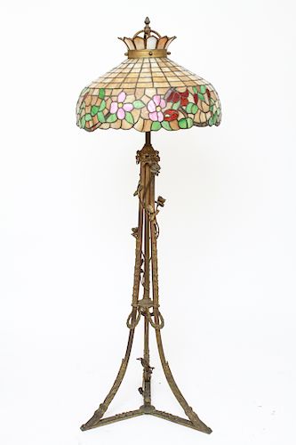 Art Nouveau Tiffany Manner Slag Glass Floor Lamp