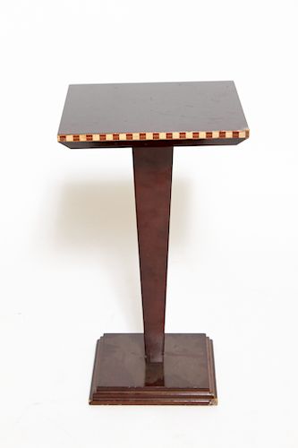 Modern Pedestal Side Table Inlaid Border