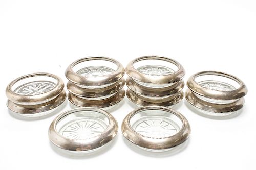 Glass Coasters with Sterling Silver Rims, 12