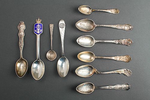 Sterling Silver Souvenir Spoons, Group of 10