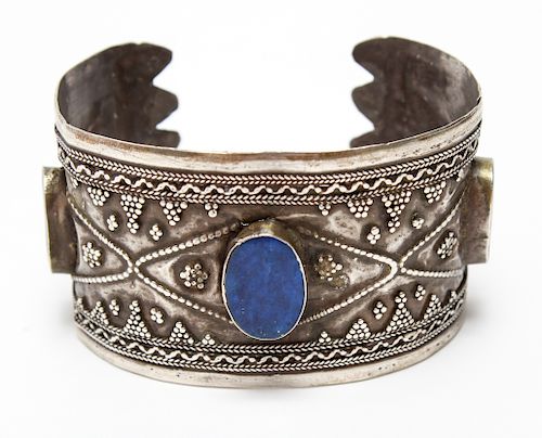 Afghan Tribal Silver & Lapis Lazuli Cuff Bracelet