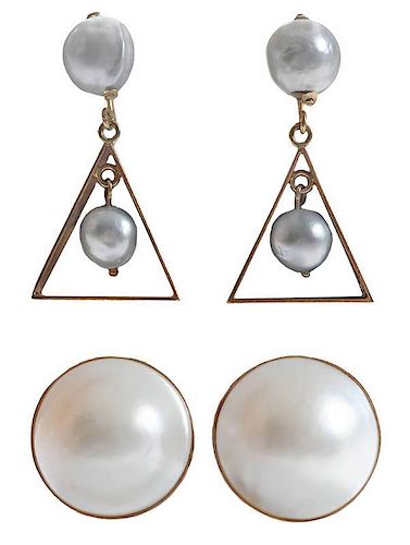 Two Pair Gold and Cultured Pearl