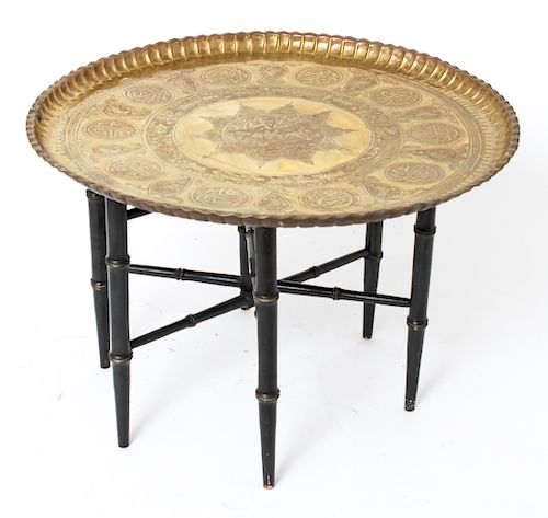 Turkish Round Brass Tray / Charger Side Table