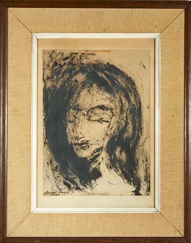 Illegibly Signed "Head of a Woman" Monoprint
