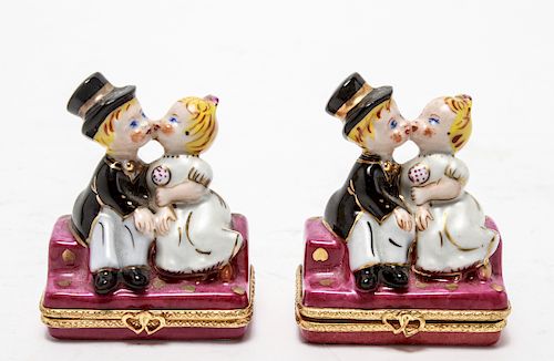 Limoges France "Bride & Groom" Porcelain Boxes, 2