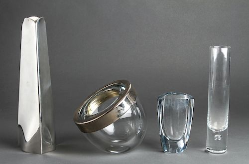 Modern Glass & Pewter Vessels, Group of 4