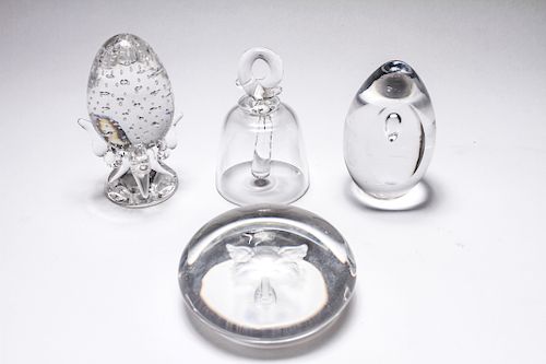 Colorless Glass Paperweights & Bell, 4 Pcs.