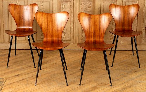 SET 4 LAMINATED ROSEWOOD SIDE CHAIRS C.1950