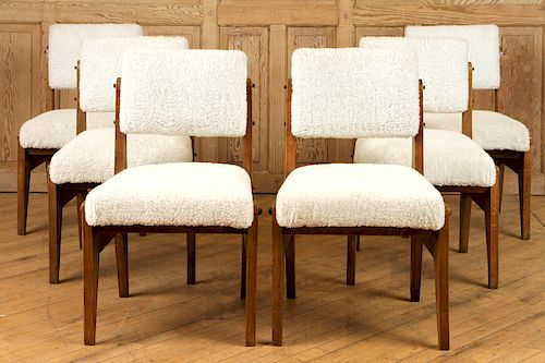SET 6 OAK DINING CHAIRS BY CHAMBRON ET GUILLERME