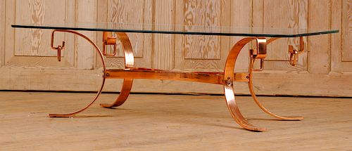 COPPER PLATED GLASS TOP COFFEE TABLE 1960