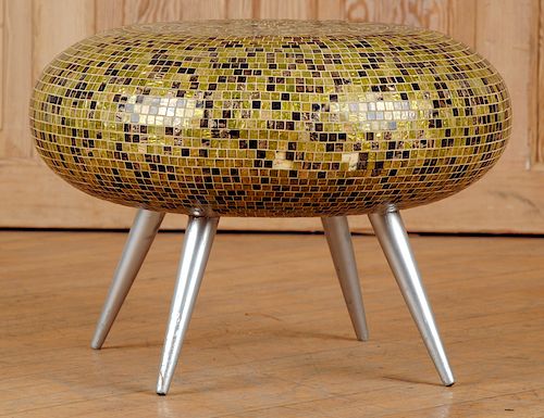INTERESTING MOSAIC TABLE WITH WOODEN LEGS