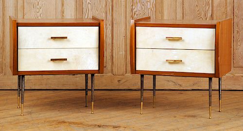 PAIR MID CENTURY MODERN NIGHT STANDS PARCHMENT