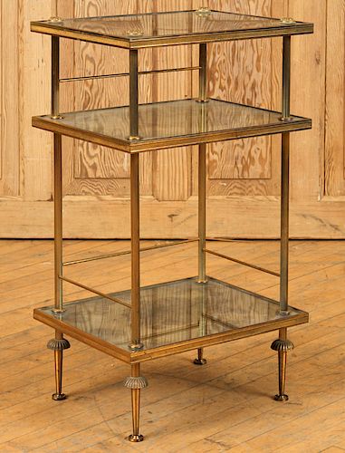 FRENCH BRASS 3-TIER END TABLE BY JANSEN C.1945