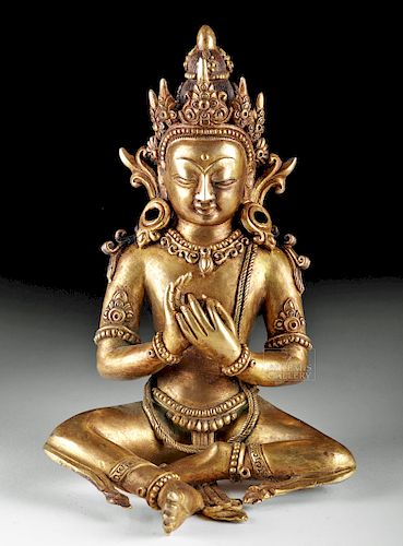 19th C. Tibetan Gilt Brass Seated Bodhisattva