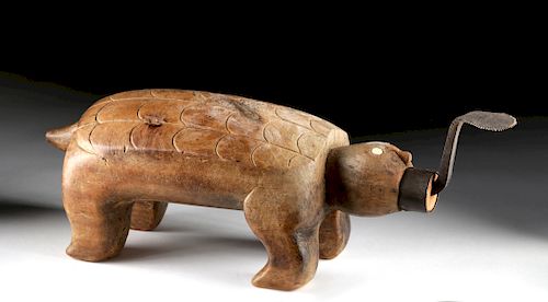 Late 19th C. Thai Wood & Iron Coconut Grater - Turtle