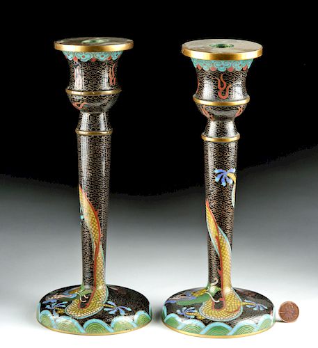 Chinese Qing Gilt Copper Cloissone Candlesticks (pr)