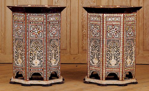 LARGE PAIR SYRIAN INLAID TABLES MOTHER OF PEARL