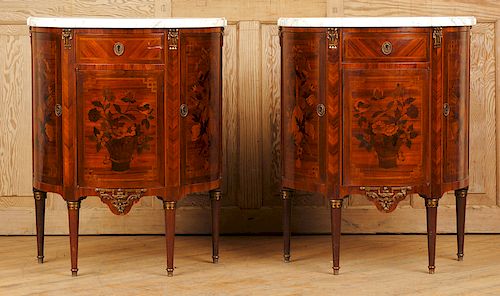 MATCHED PAIR LOUIS XVI INLAID COMMODES 1940