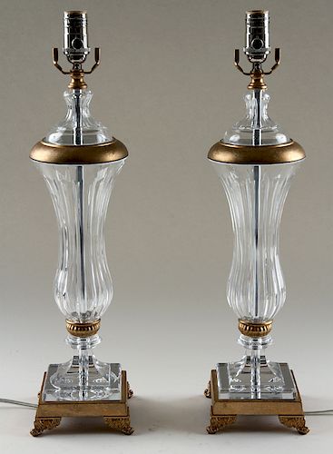 PAIR CRYSTAL ONE-LIGHT TABLE LAMPS