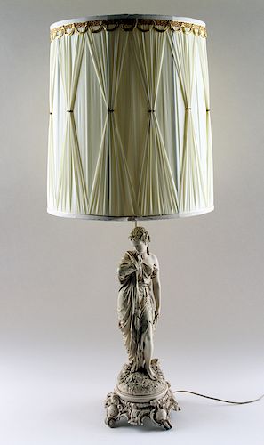 SPELTER FIGURAL 1-LIGHT TABLE LAMP VINTAGE SHADE