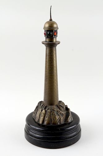 BRONZE TABLE LAMP FORM OF LIGHTHOUSE C.1900