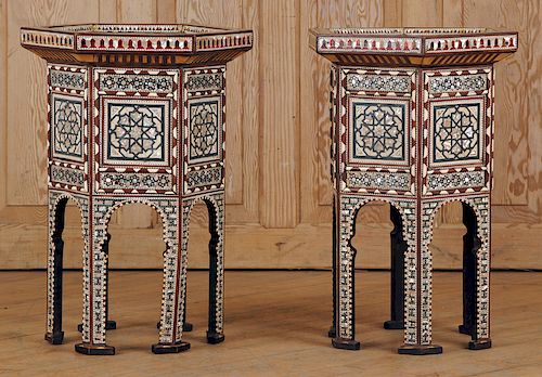 PAIR SYRIAN SIX SIDED TABLES MOTHER OF PEARL
