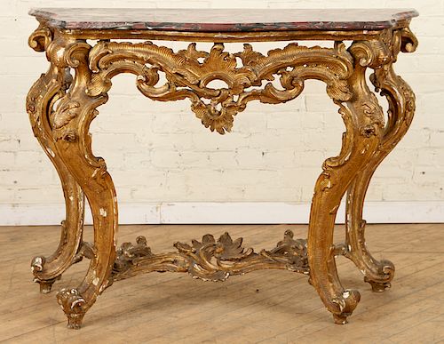 18TH CENT. ITALIAN MARBLE TOP GILT WOOD CONSOLE