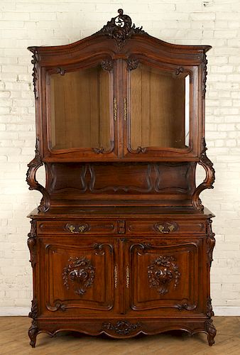 TWO PART FRENCH CARVED WALNUT SIDEBOARD C.1900