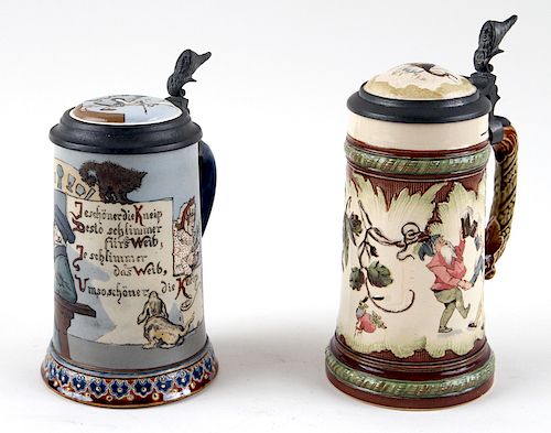 TWO METTLACH BEER STEINS #2184/967 AND #2090