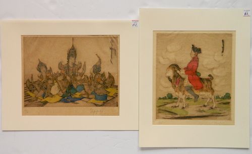 2 Elyse Ashe Lord drypoints and color woodblock