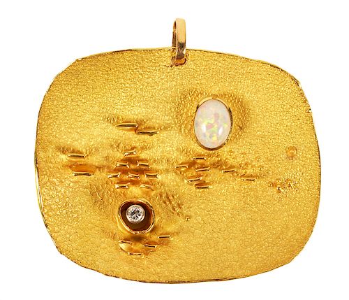 Walter Schluep 18Kt. Gold, Diamond & Opal Pendant