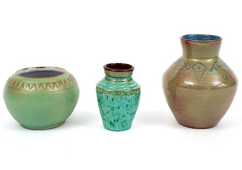 Grouping of 3 Ruby Bleakney Pottery Vases