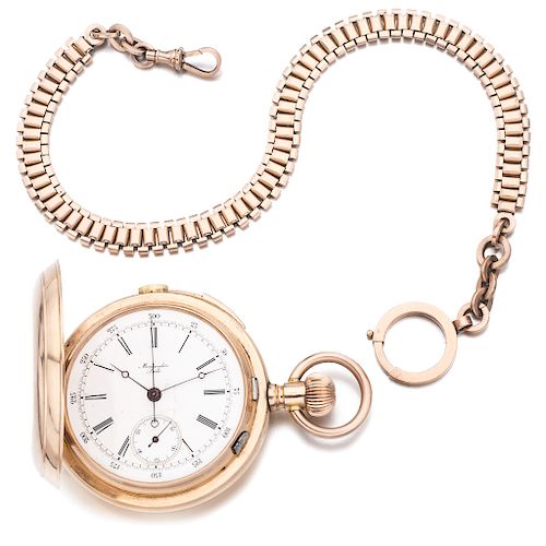 MONTANDON LOCLE chiming pocket watch and pocket watch chain.