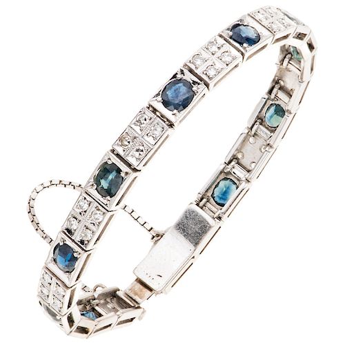 A sapphire and diamond palladium silver bracelet.