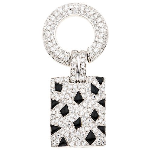 An obsidian and diamond 18K white gold pendant.