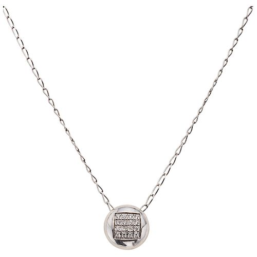 A diamond 14K white gold pendant and necklace.