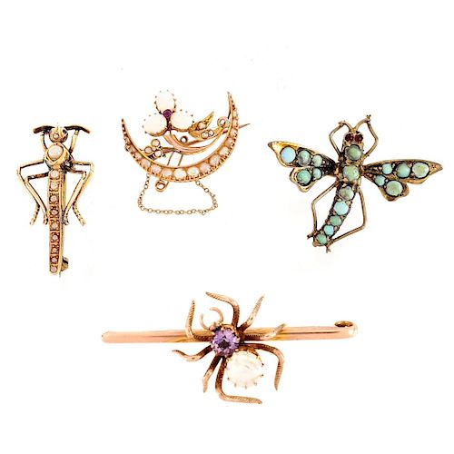 Collection of Four Antique Bug Pins