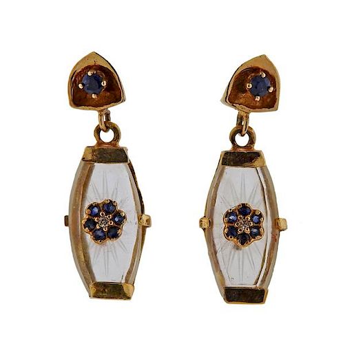 14k Gold Crystal Sapphire Diamond Earrings 