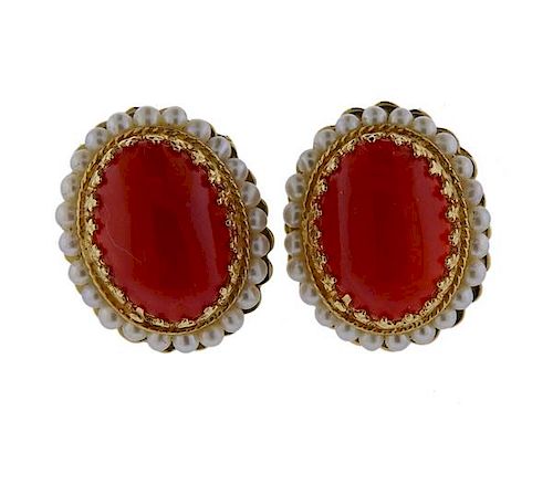 14k Gold Coral Pearl Earrings 