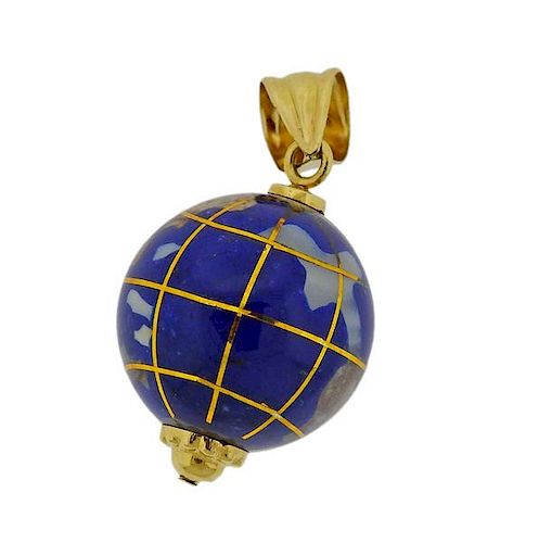 18k Gold Enamel Globe Charm Pendant 