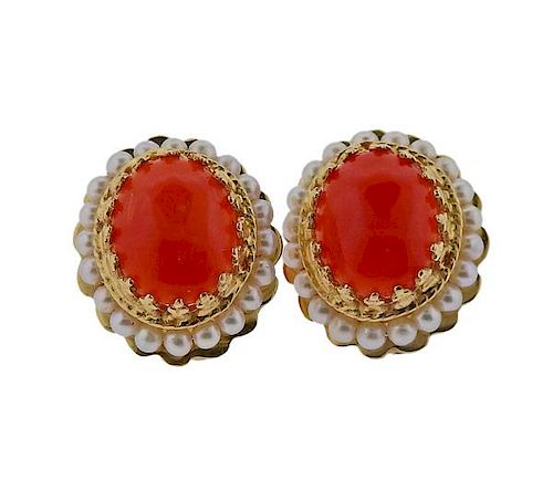 14k Gold Coral Pearl Earrings 