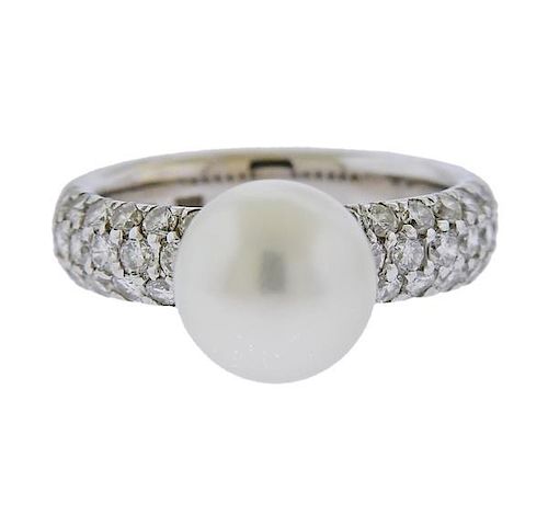 18k Gold Diamond Pearl Ring 