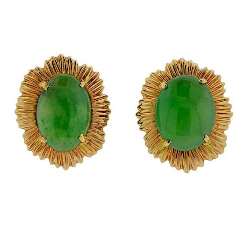 14k Gold Jade Earrings 